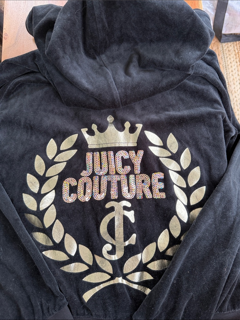 NWOT Juicy Couture Black Velour Zip-Up Hoodie Jacket